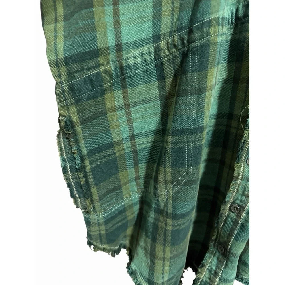 Free People‎ We The Free Summer Daydream Plaid Button Down Green Balsam Size L